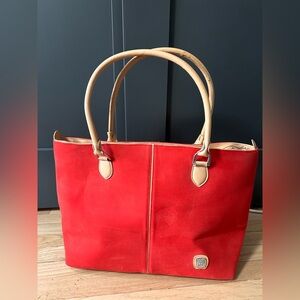 Women's Red Tote Bag with Tan Handles-Sleek Everyday Tote Size 20in x 13in
